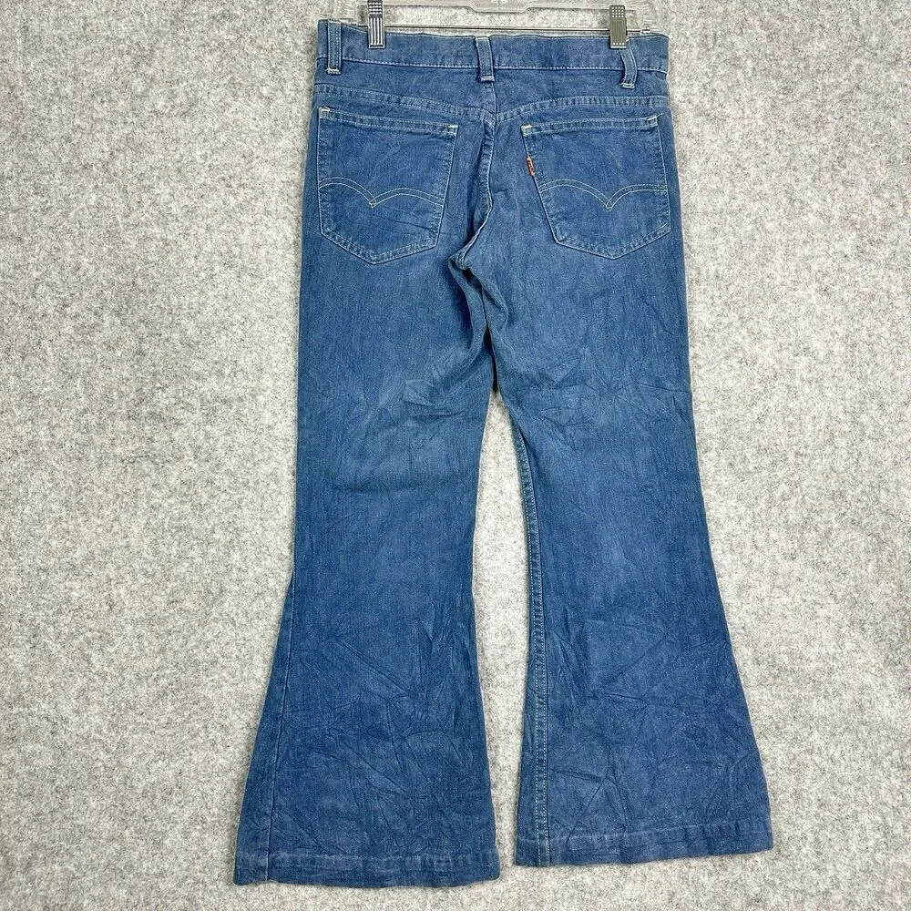 VTG 70s Levis 784 Big E Orange Tab Jeans 30 Big Bell Flare Soft Denim Talon READ